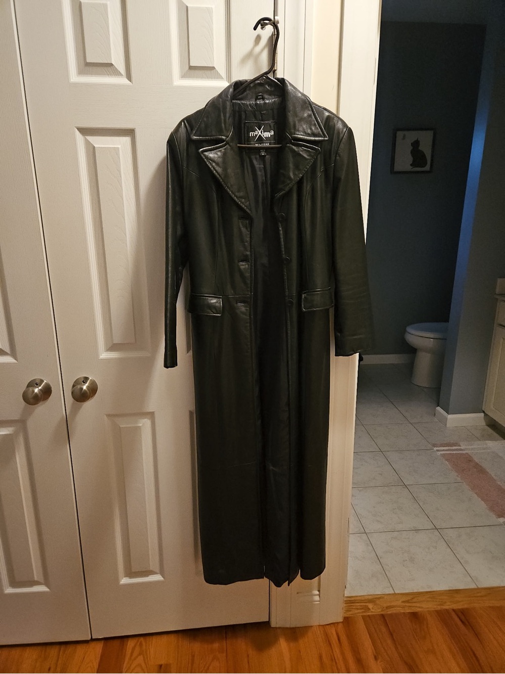 Maxime Black Long Leather Trench Coat - Women's Full-Length